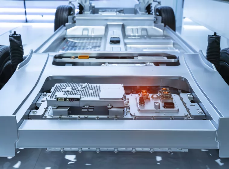 Computer rendering of an electric vehicle chassis. Exponent vehicle engineers evaluate all transport systems.