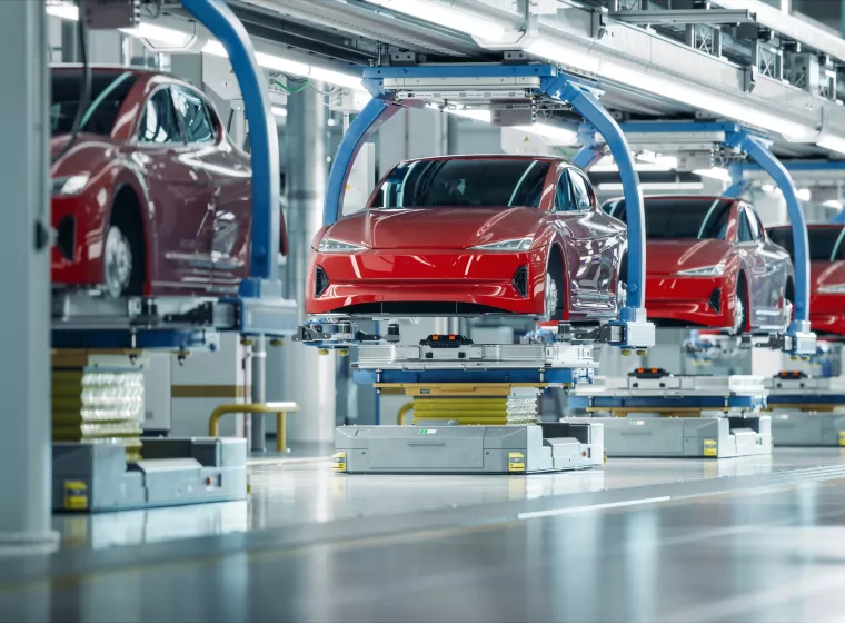 Electric vehicles in manufacturing plant