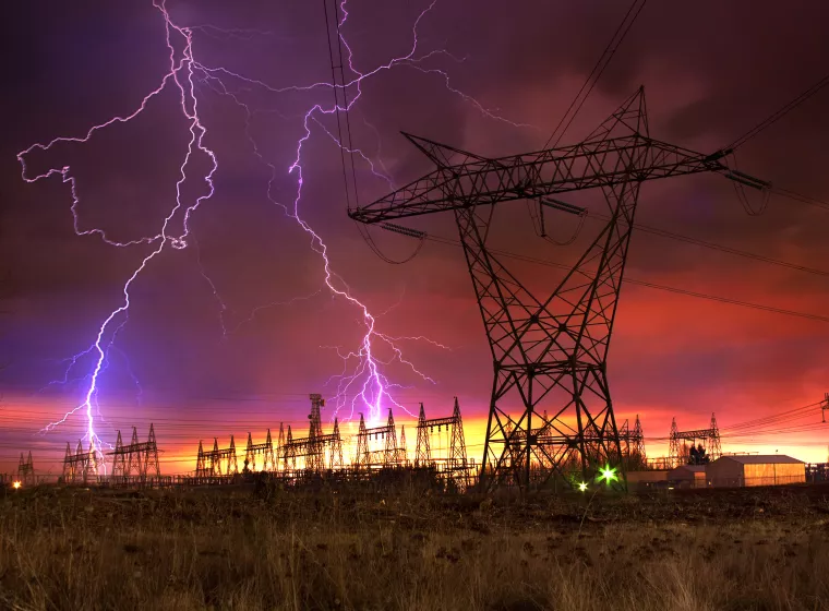 Power Distribution Station with Lightning Strike