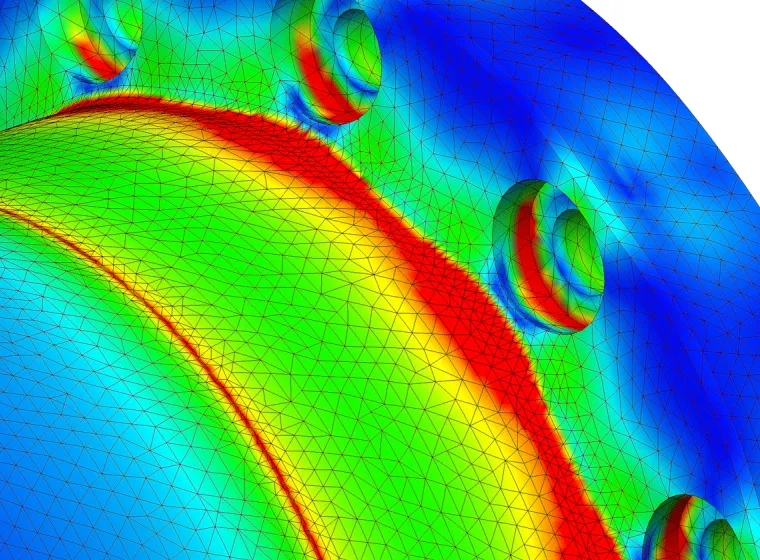 Heat map of mechanized component. Exponent engineers perform failure analysis of mechanical systems.