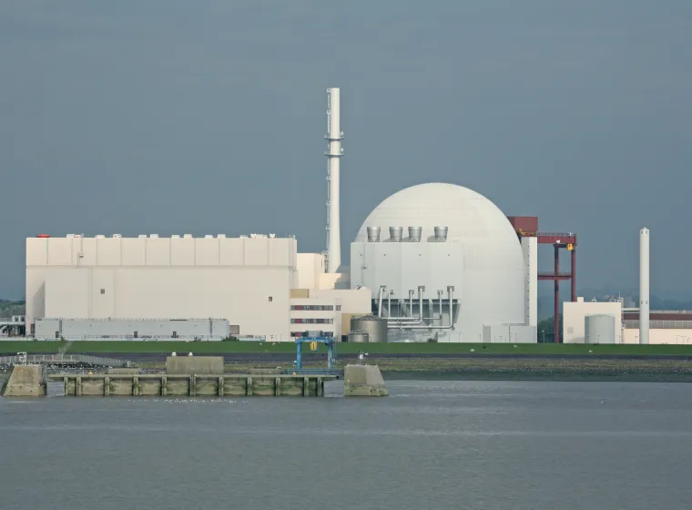 Nuclear power plant by a body of water