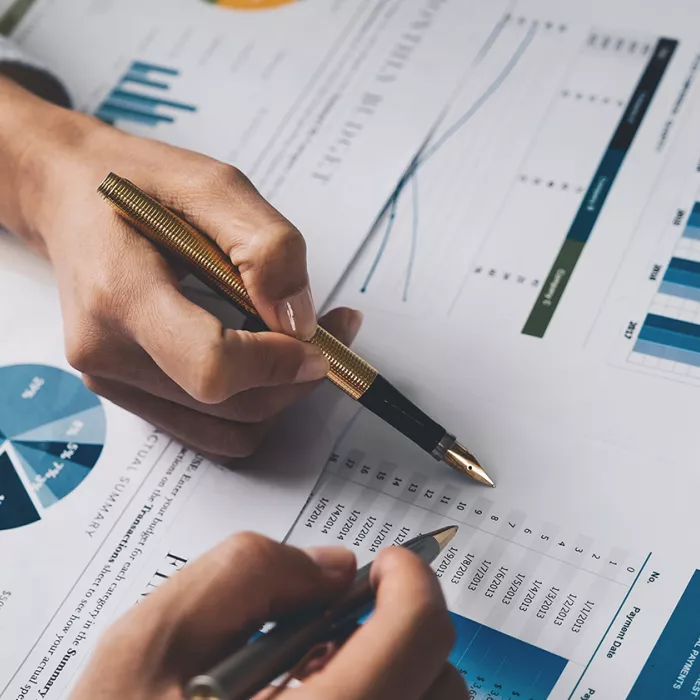 Printed copies of charts and graphs. Exponent helps evaluate treatment and exposure effects on health outcomes with complex analysis.