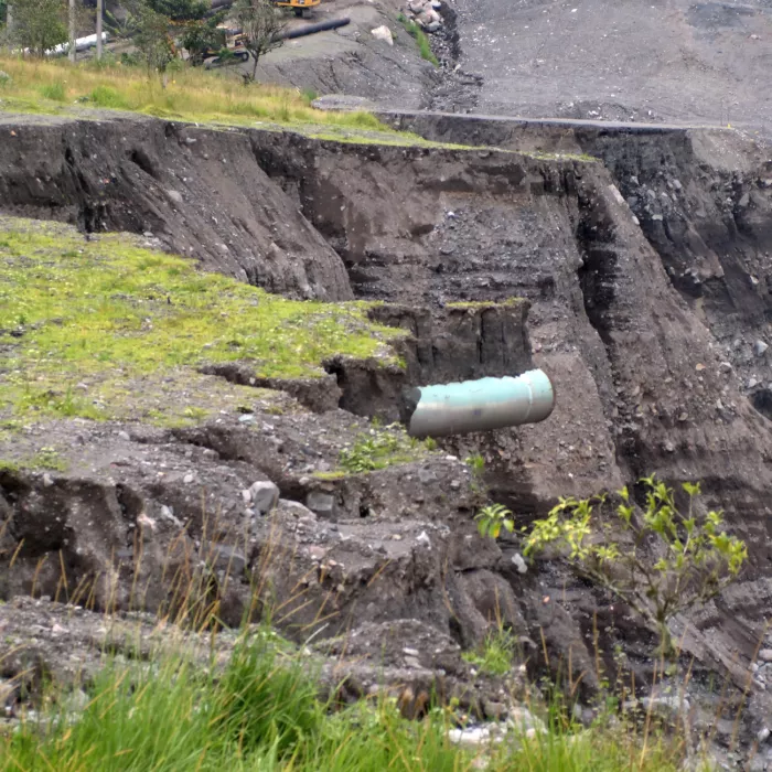 Broken pipeline at a collapsed canyon