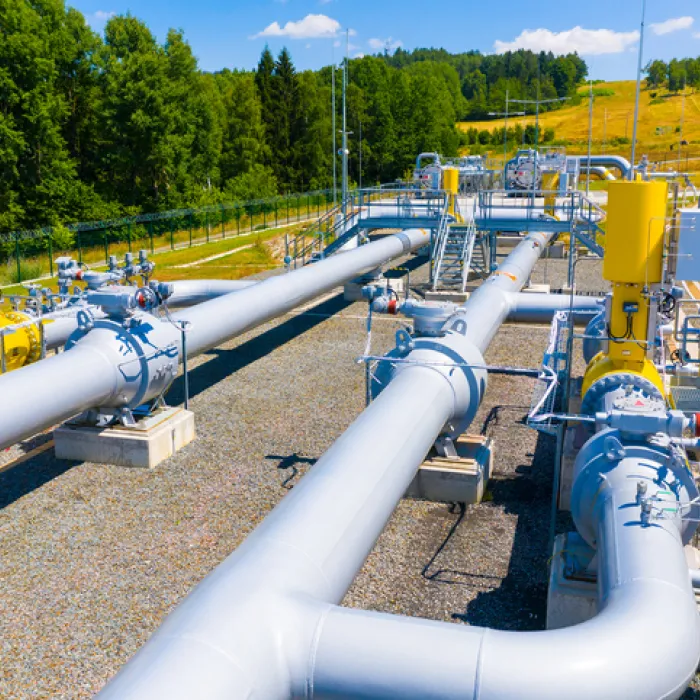 One part of Nord Stream pipeline from Russia to European Union. High pressure pipes on a hot summer day.