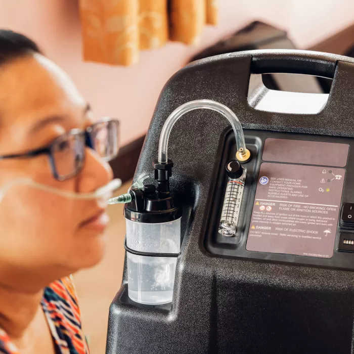 Portable oxygen concentrator or oxygen generator at home. 