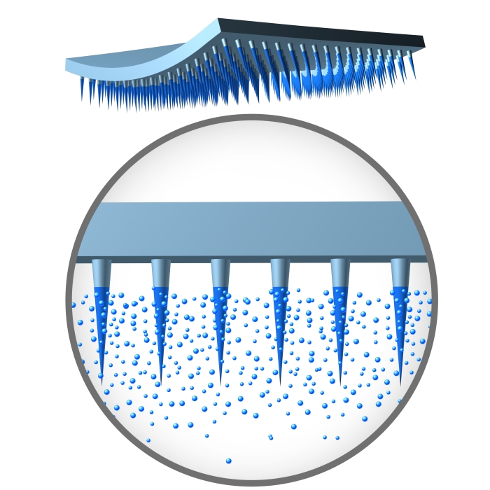 Close up of microneedle array drug delivery medical device.