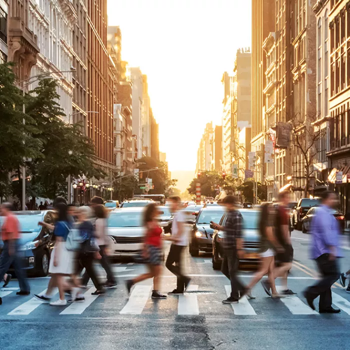 crowd crossing street