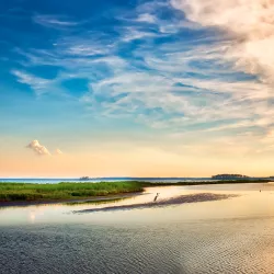 Beautiful waters of the Chesapeake Bay shoreline at sunrise. At Exponent, our work has a global impact.