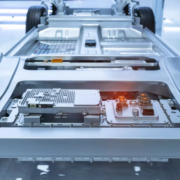 Computer rendering of an electric vehicle chassis. Exponent vehicle engineers evaluate all transport systems.