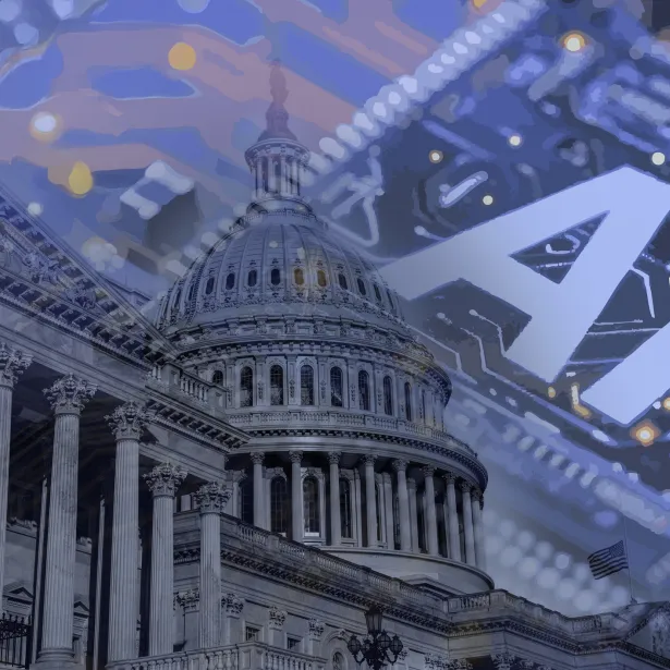 Photo of the United States Capitol with overlayed computer circuitry. The regulation of ai will be important in the changing world