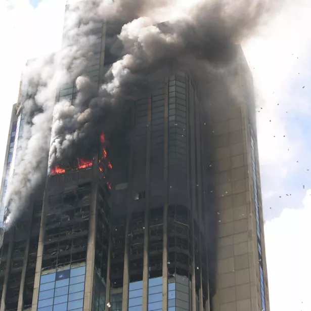 Skyscraper building on fire