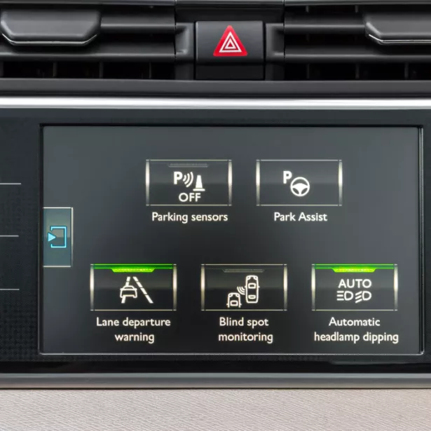 Advanced driver assistance systems buttons on the interface of a vehicle dashboard