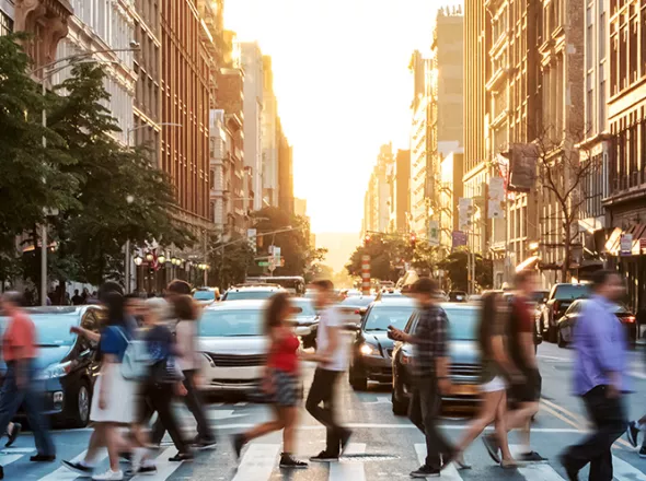 crowd crossing street