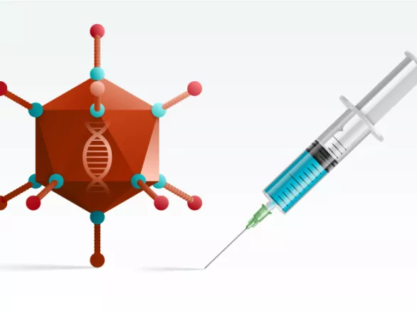 An illustration of a virus and vaccine