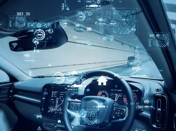 Cockpit of autonomous car. Driverless vehicle. Automotive technology.