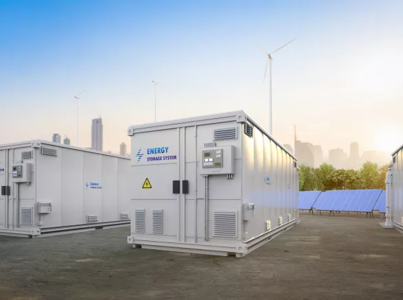 Energy storage systems units with solar and turbine farm