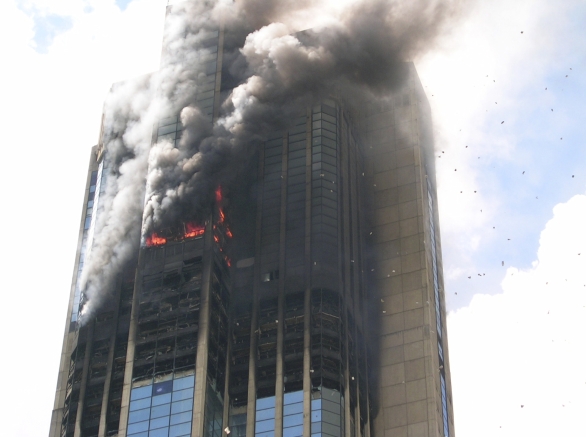 Skyscraper building on fire