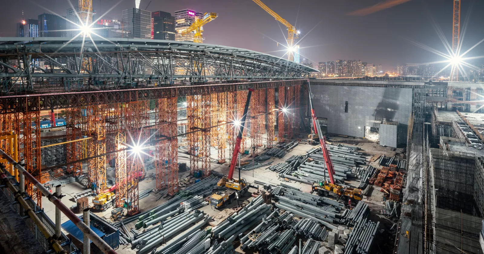 Foundations Construction Site Large Structure Cranes