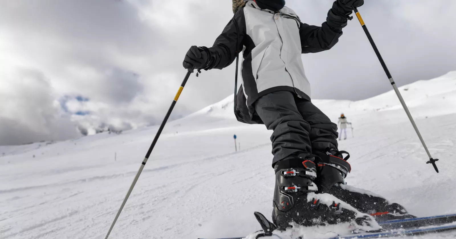 Teenage boy skiing at ski resort in the Alps