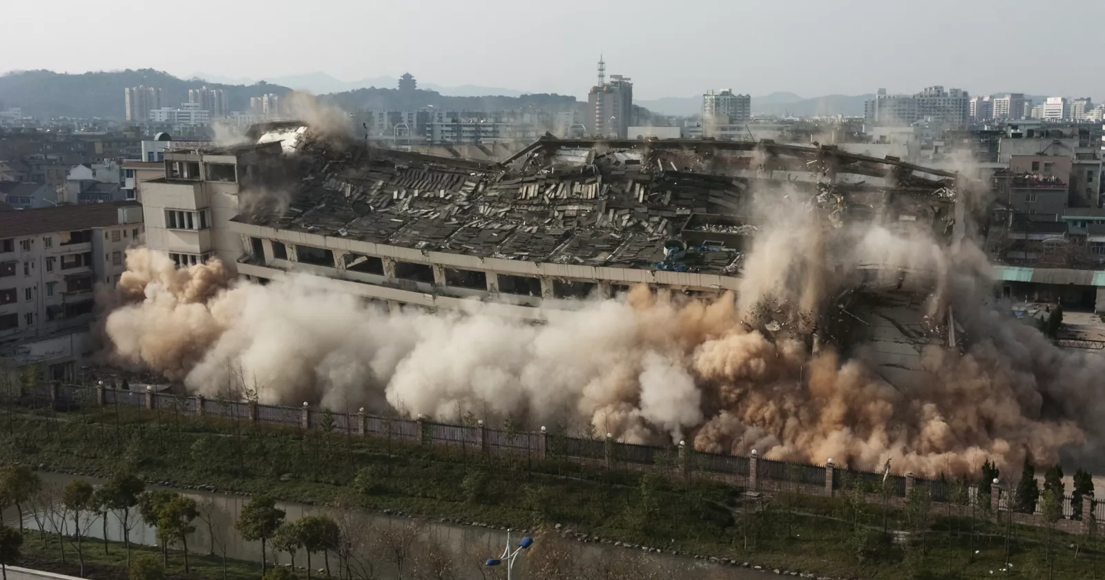 Building demolition explosion