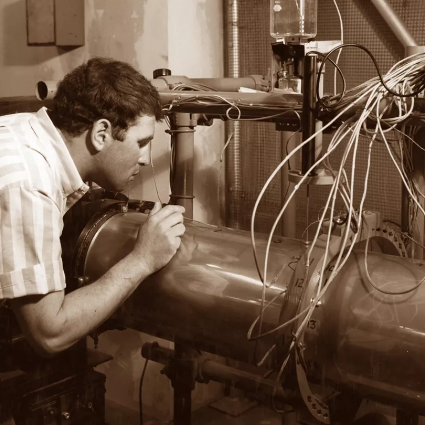 A vintage photo of an early engineer.  Many of Exponent's scientific and engineering investigations have gone down in history. 