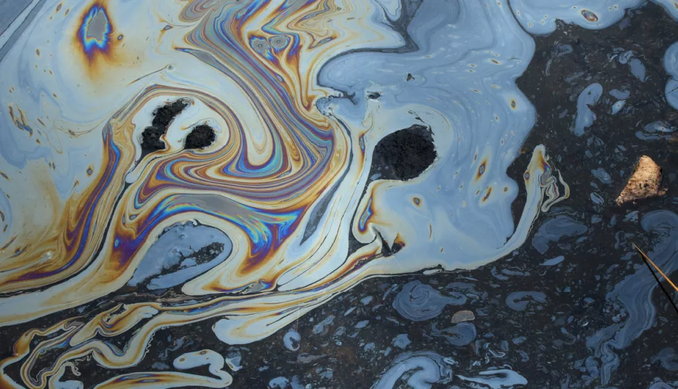 An aerial view of an oil spill