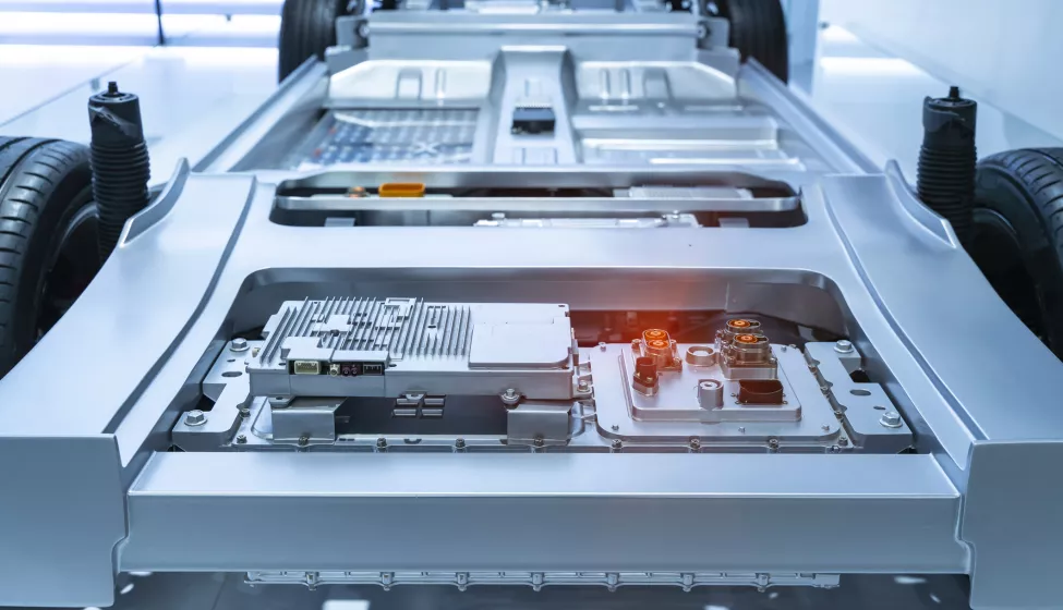 Computer rendering of an electric vehicle chassis. Exponent vehicle engineers evaluate all transport systems.