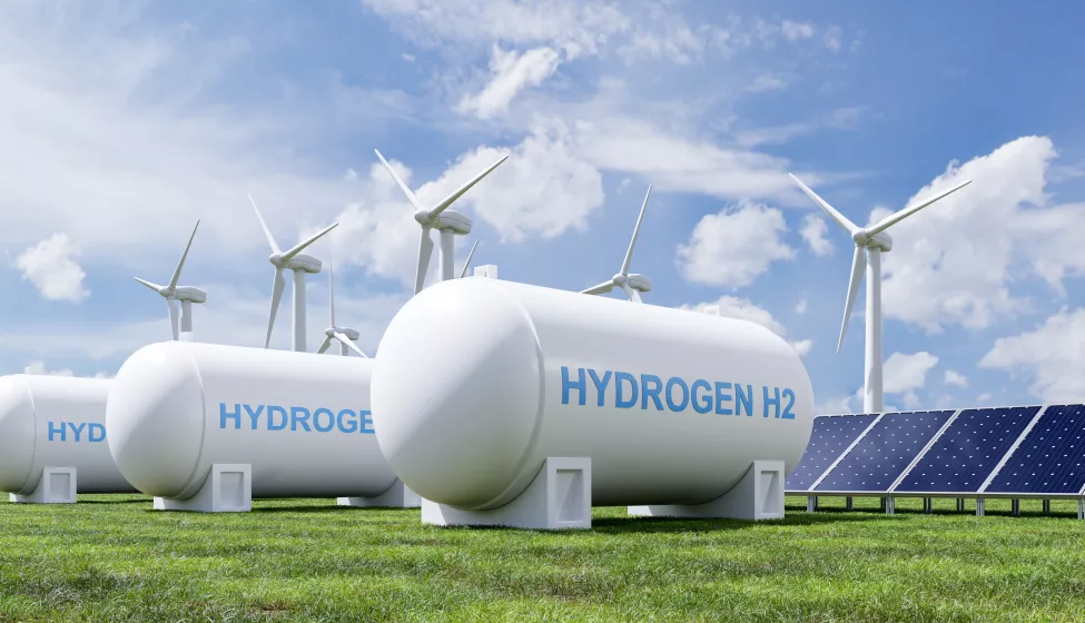 Hydrogen energy storage gas tank for clean electricity solar and wind turbine facility