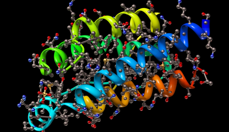 Graphic model of interleukin cells on black background