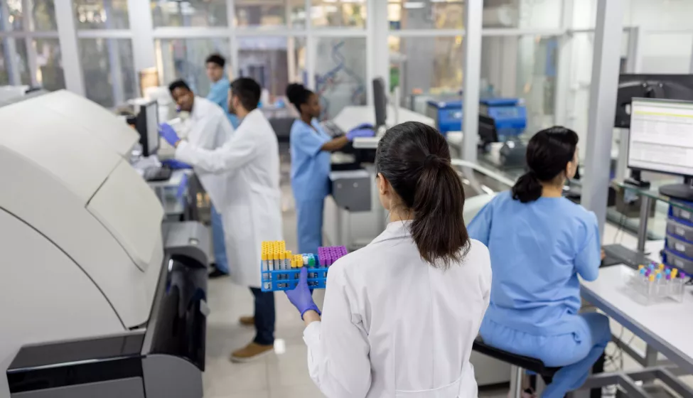 Scientists working at the laboratory processing blood samples