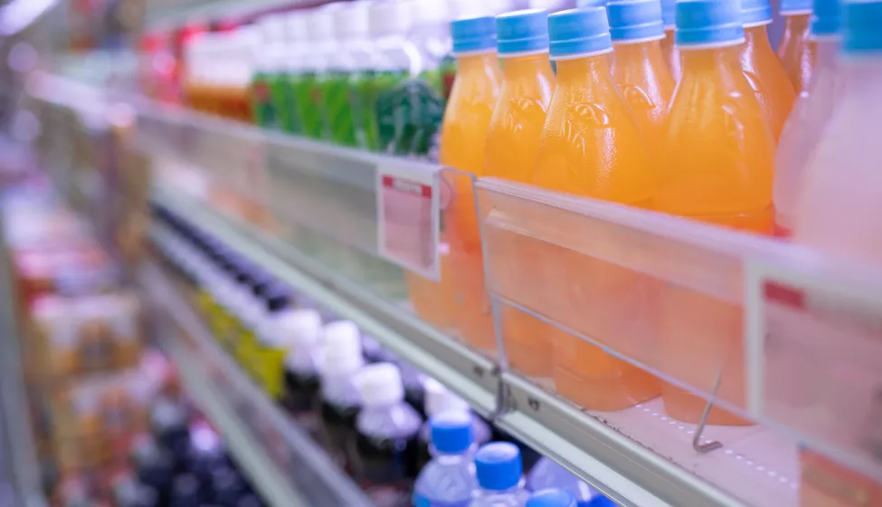 plastic bottled drinks on display