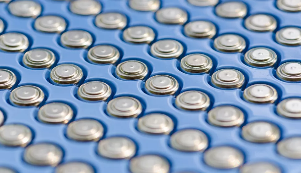 Close up of multiple rows of batteries