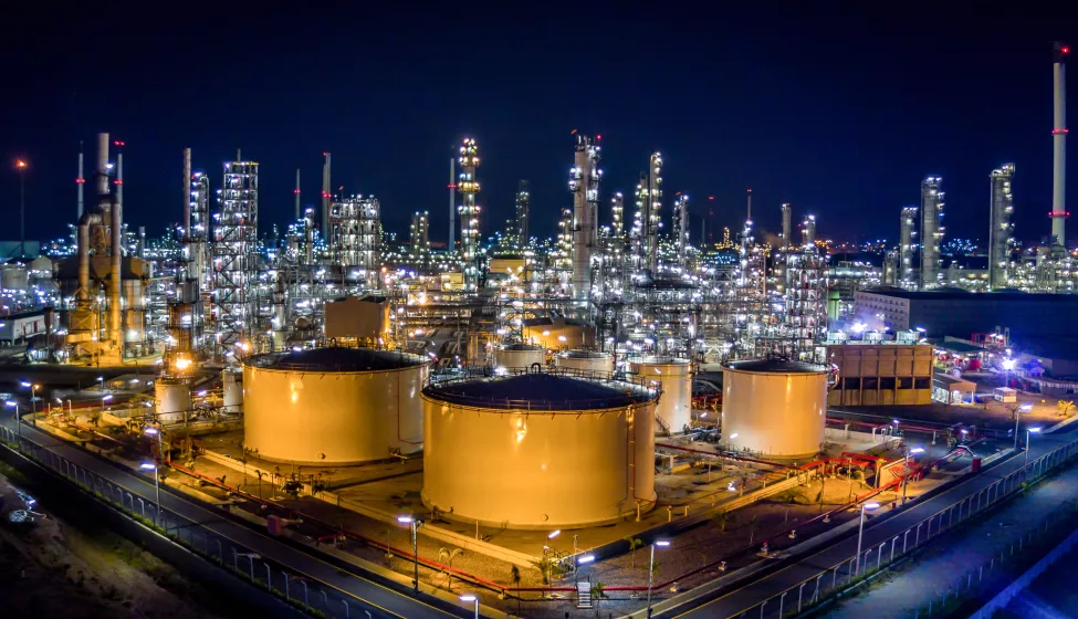 Oil refinery at night