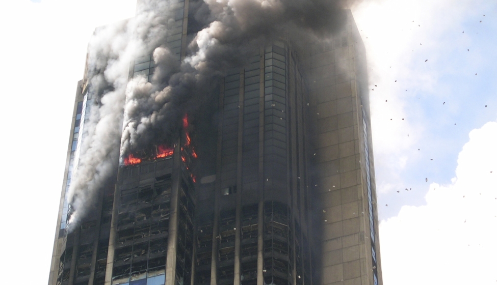 Skyscraper building on fire