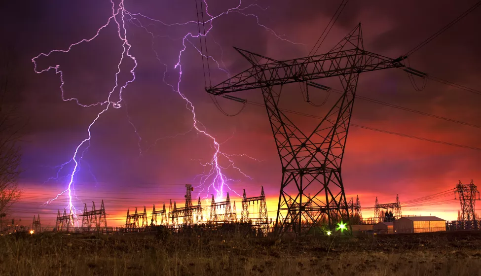 Power Distribution Station with Lightning Strike