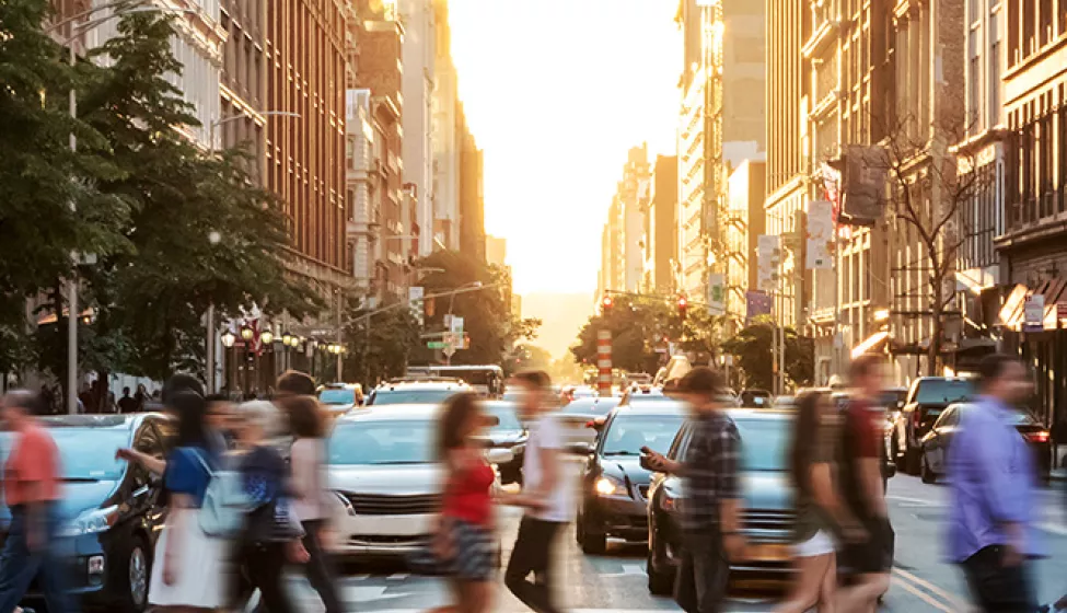 crowd crossing street