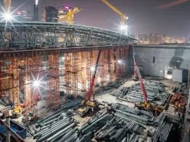 Foundations Construction Site Large Structure Cranes