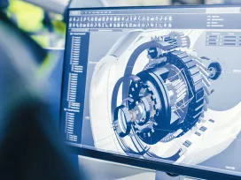 A computer screen displaying a photo of a mechanical design. Exponent provides mechanical engineering design support.