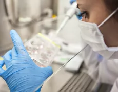 Scientist pipette liquid samples into a test container